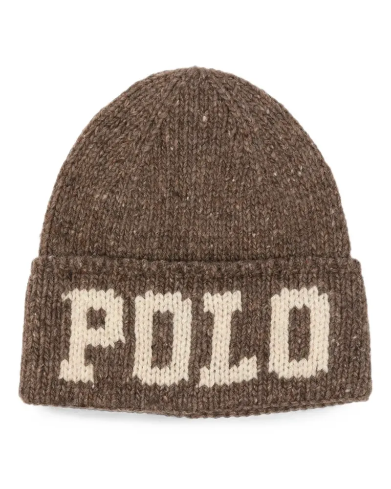 Ralph Lauren logo-intarsia chunky-knit beanie hat - Braun Braun