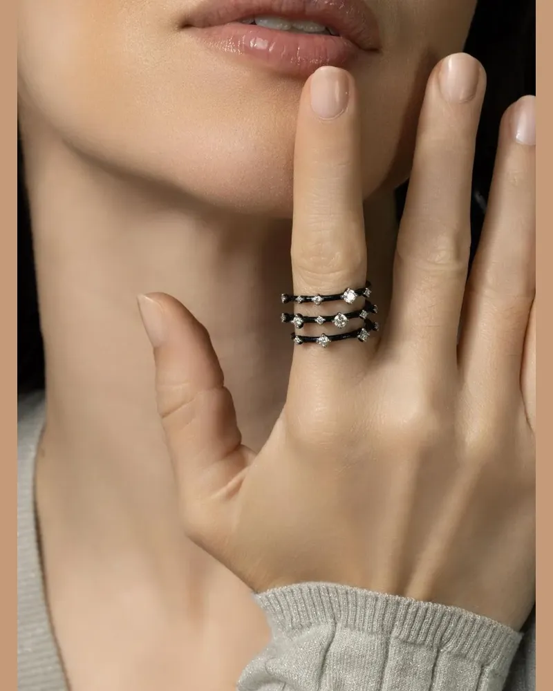 Mattia Cielo Dreifachring mit Diamanten - Schwarz Schwarz