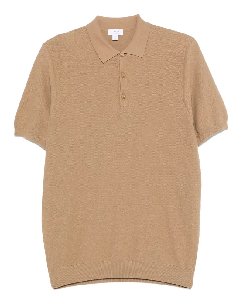 Sunspel Fein gestricktes Poloshirt - Braun Braun