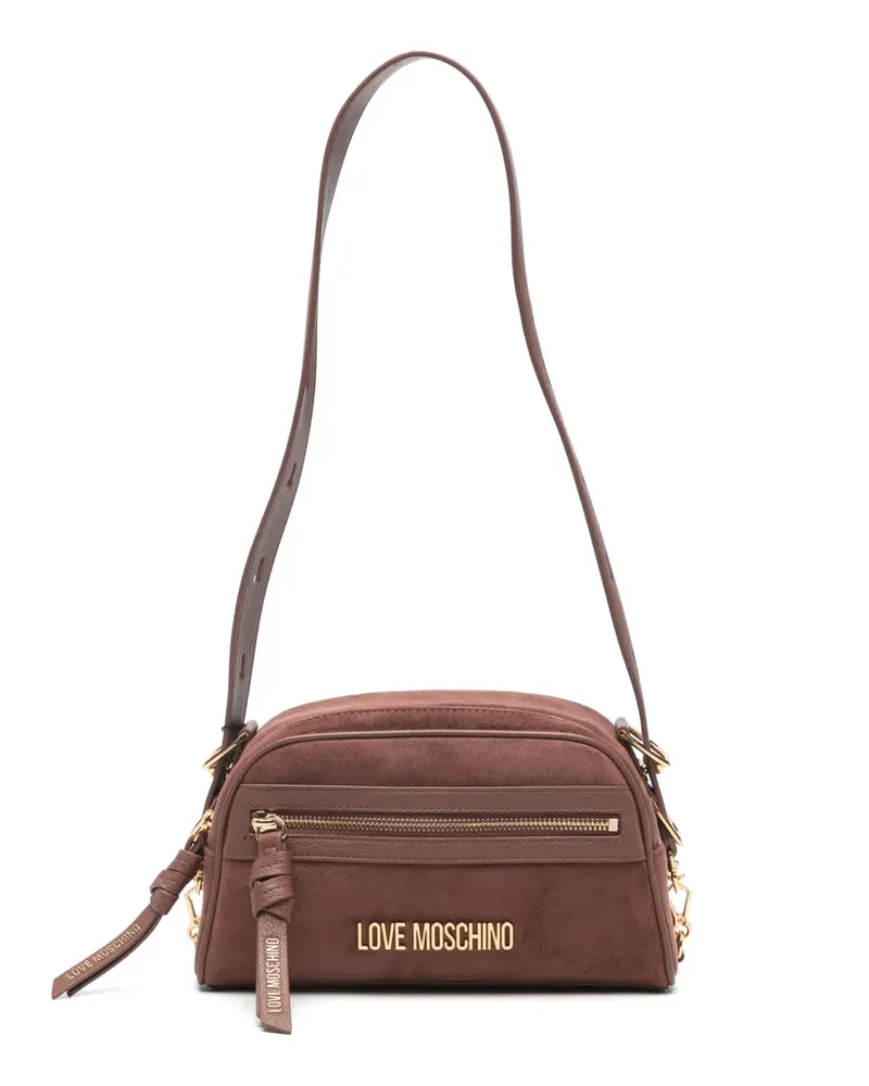 Moschino Schultertasche aus Faux-Wildleder mit Logoplakette - Braun Braun