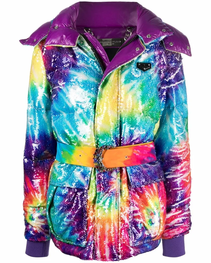 Philipp Plein Gefütterter Mantel mit Batik-Print - Blau Blau