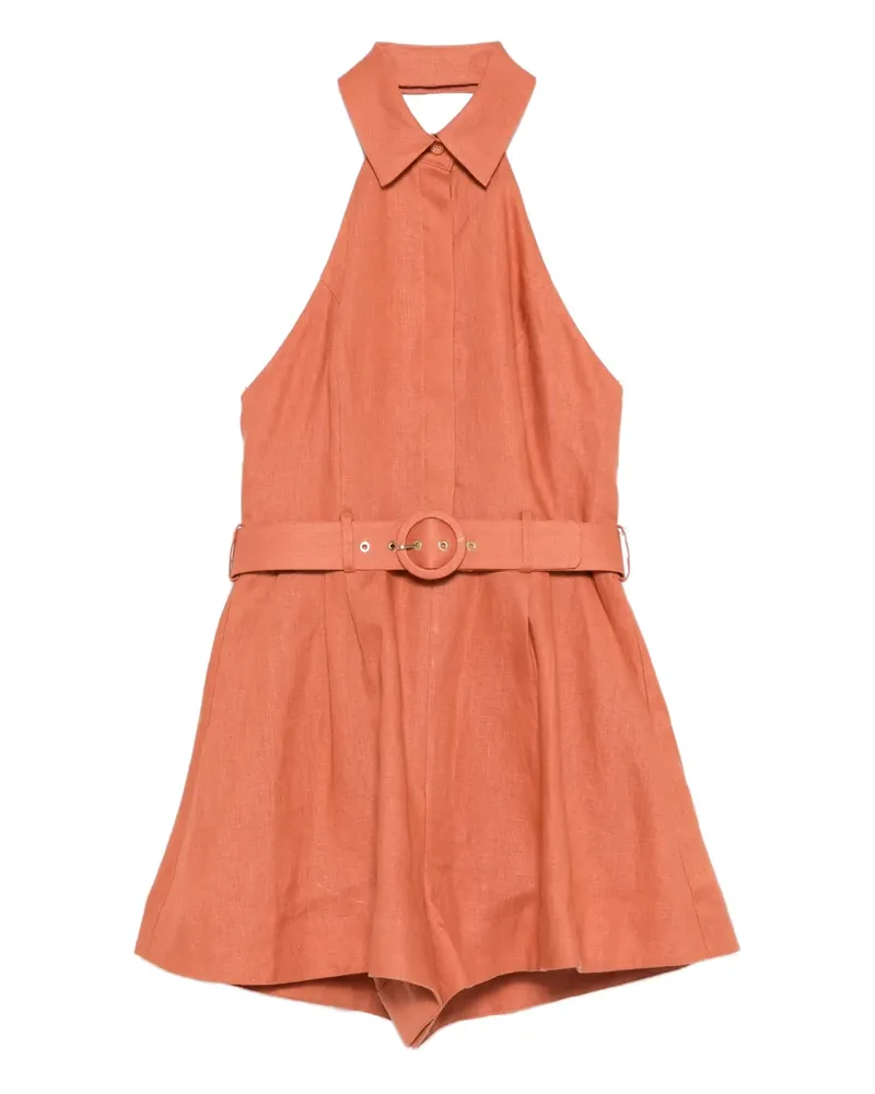 Zimmermann halter belted playsuit - Orange Orange