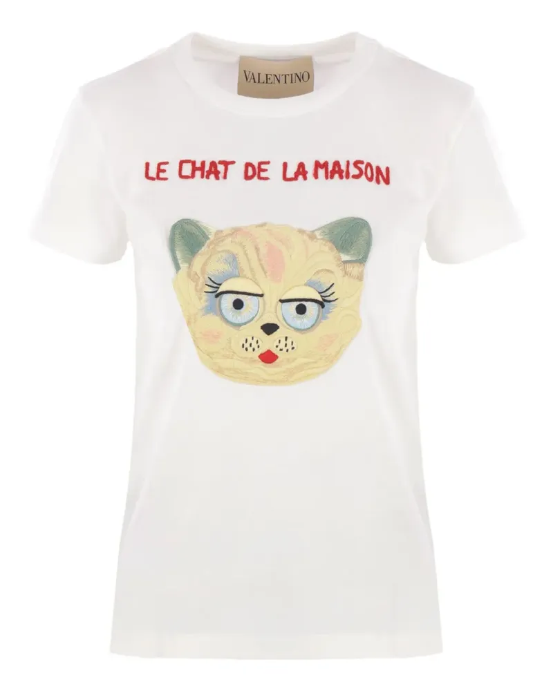 Valentino Garavani T-Shirt mit Katzengesicht-Patch - Weiß Weiß