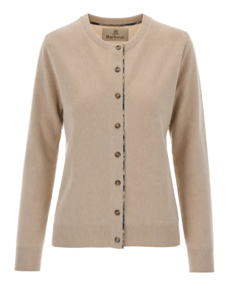 Barbour Cardigan mit Tartanbesatz und Ellenbogen-Patches - Nude Nude