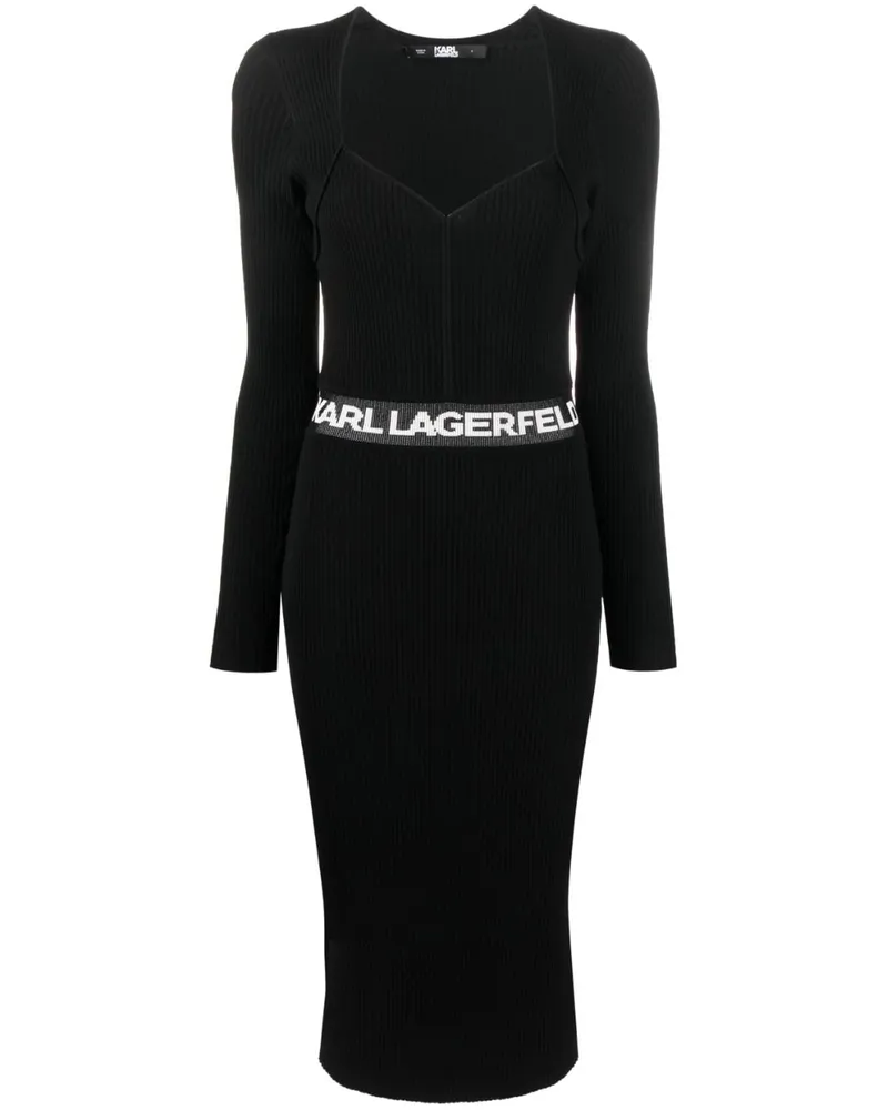 Karl Lagerfeld Geripptes Kleid mit Logo-Print - Schwarz Schwarz