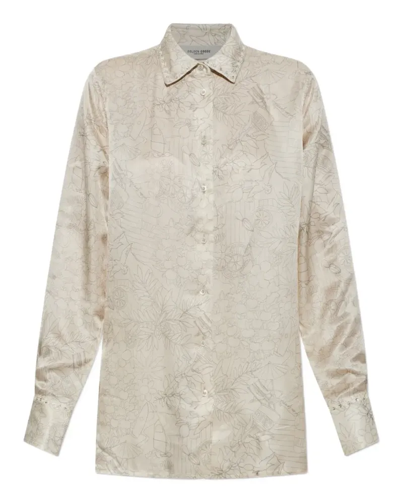 Golden Goose shirt in ivory silk blend satin with print - Nude Nude