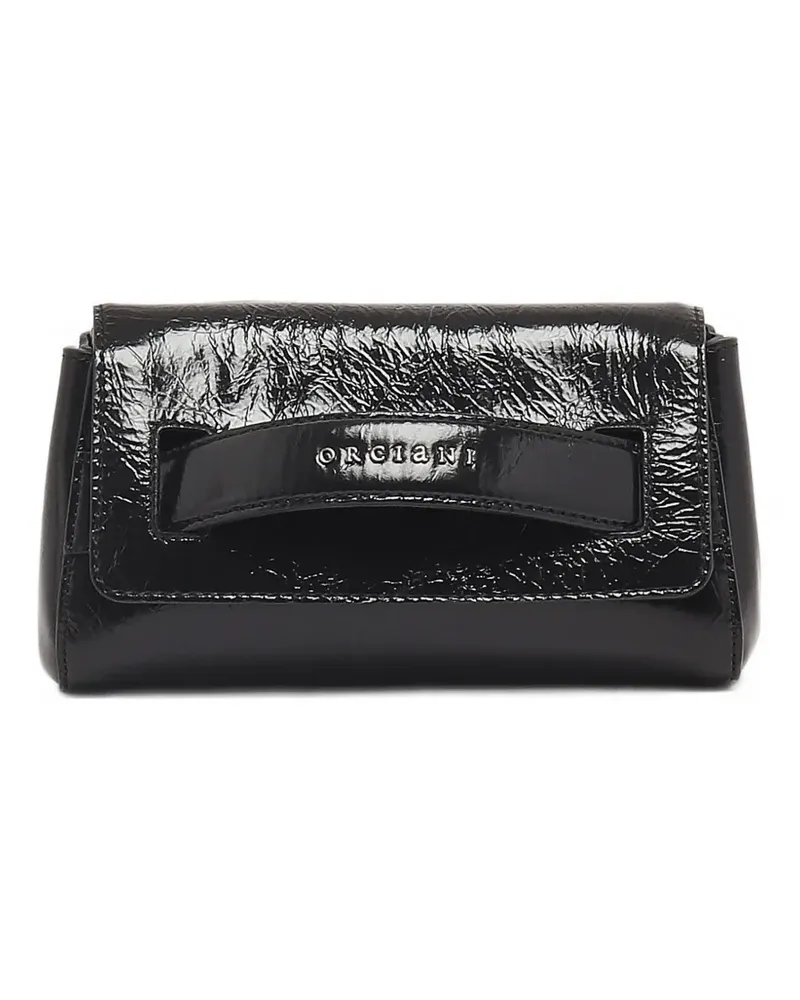 Orciani small logo-plaque crinkled-leather clutch bag - Schwarz Schwarz