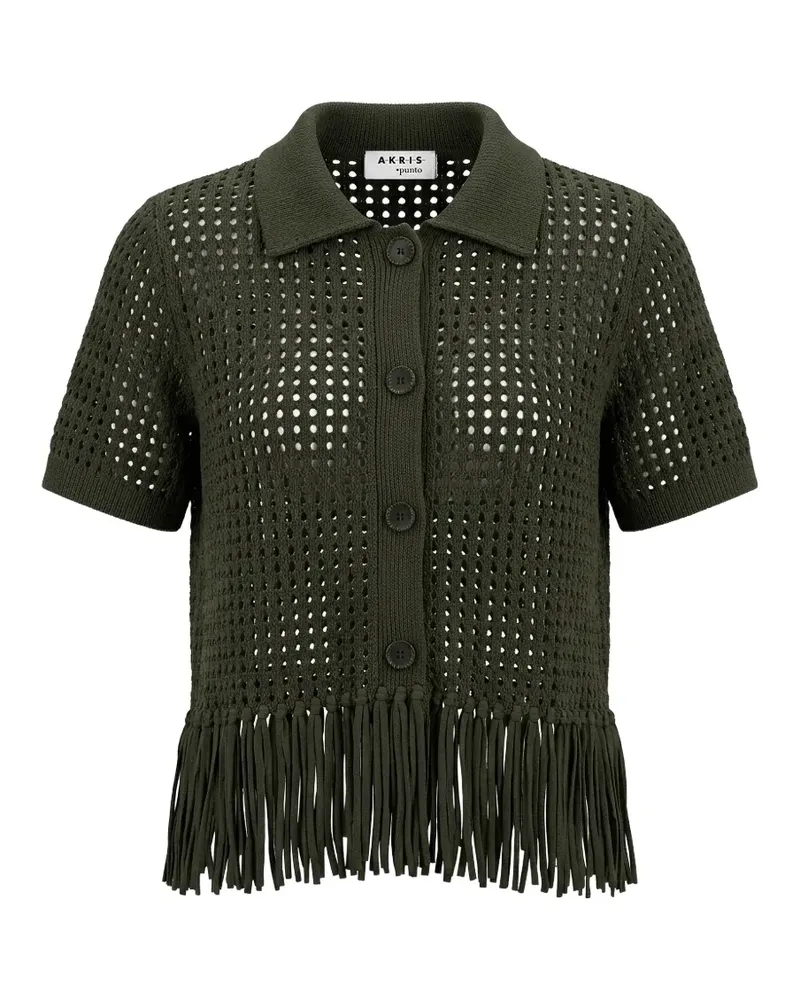 Akris fringe-trimmed open-knit cardigan - Grün Grün