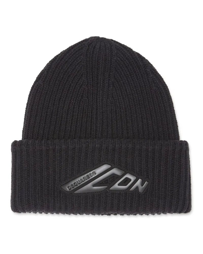 Dsquared2 Gerippte Icon Beanie - Schwarz Schwarz