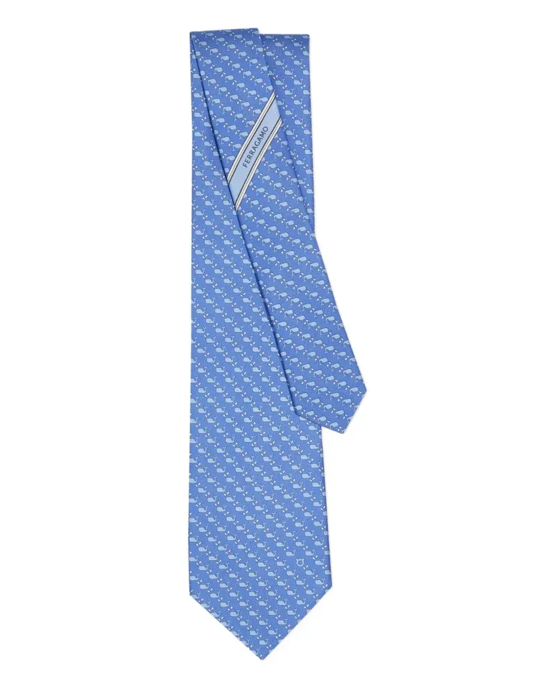 Ferragamo Seidenkrawatte mit Wal-Print - Blau Blau