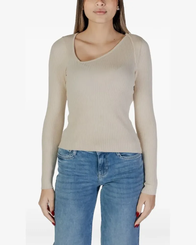 Vila asymmetric-neck ribbed-knit top - Nude Nude