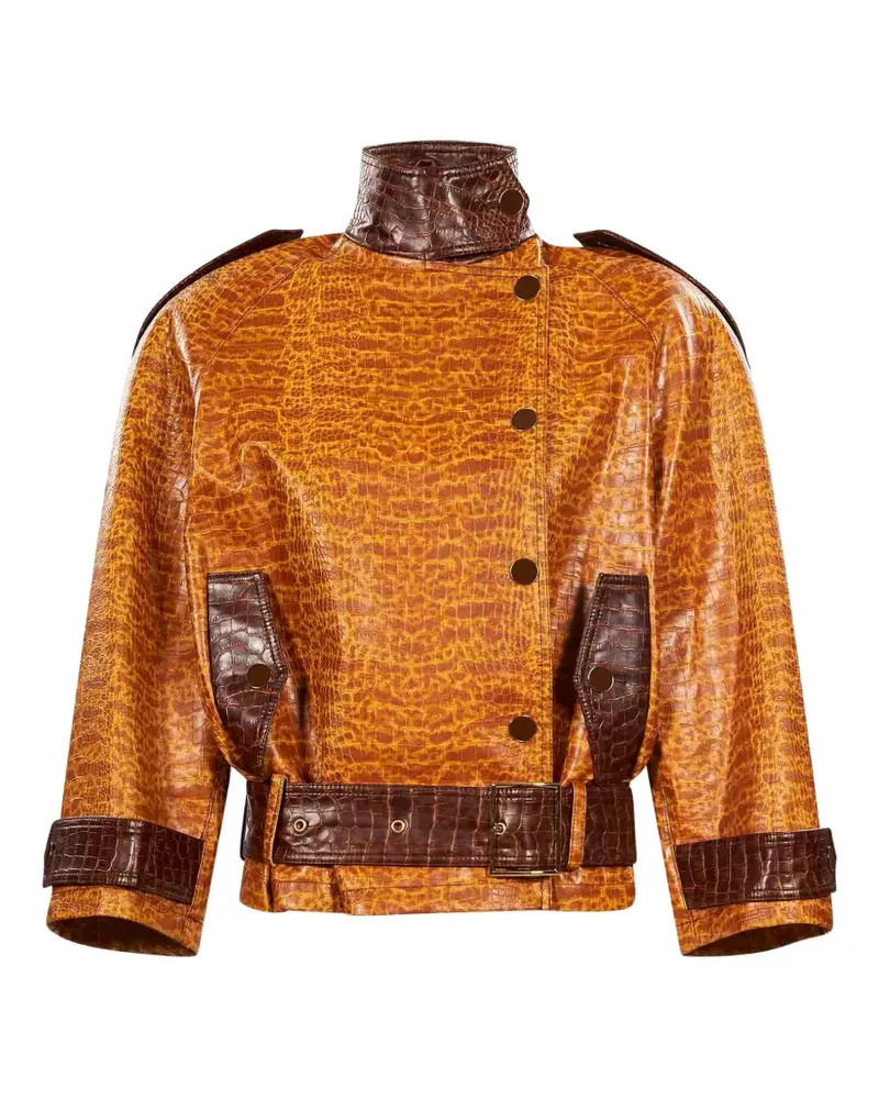 Rowen Rose croc-effect belted jacket - Orange Orange