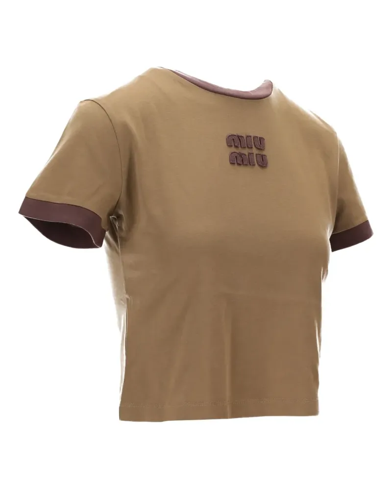 Miu Miu logo-embroidered T-shirt - Nude Nude