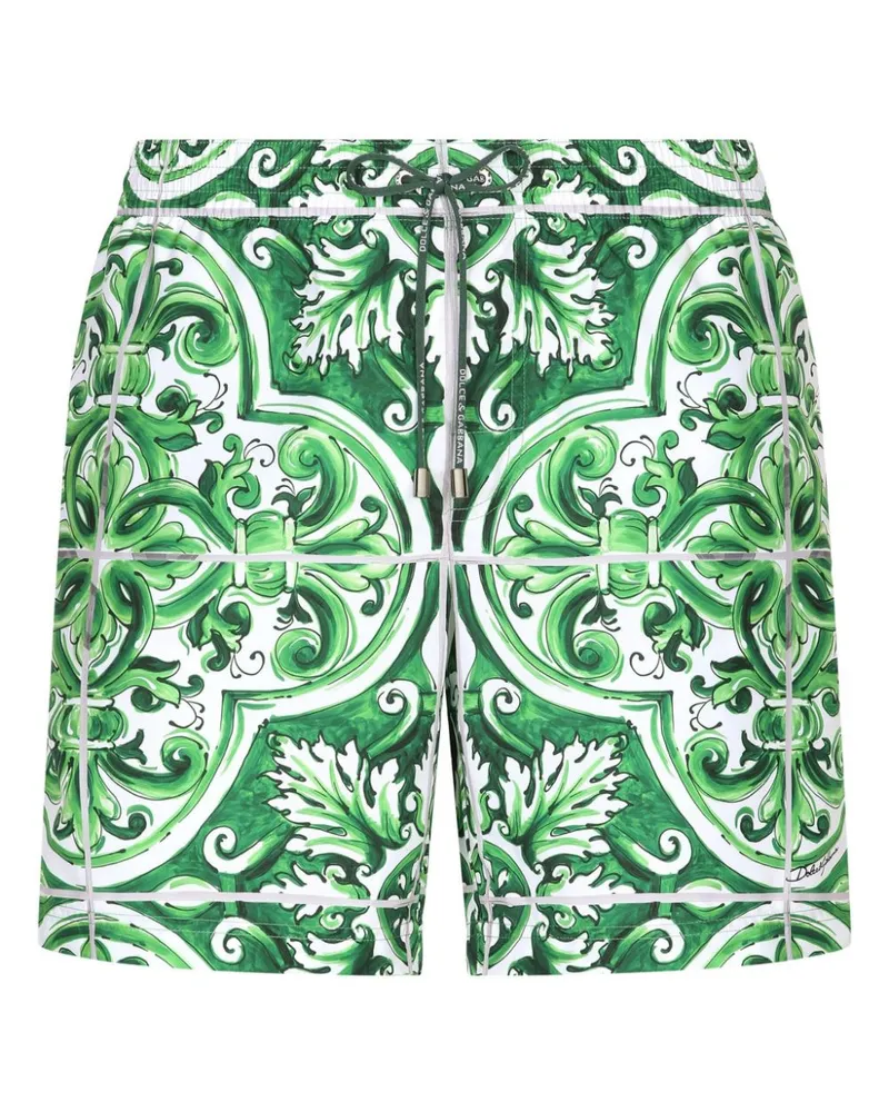 Dolce & Gabbana Badeshorts mit Majolica-Print - Grün Grün