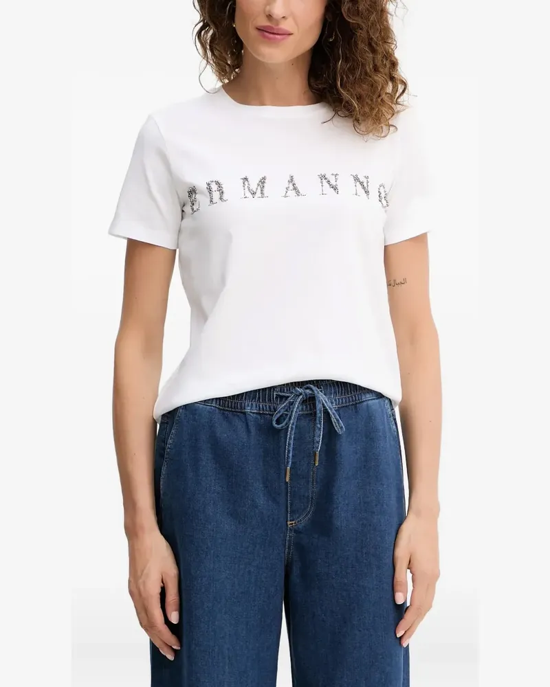 Ermanno Scervino Logo-T-Shirt mit Perlenverzierung - Weiß Weiß