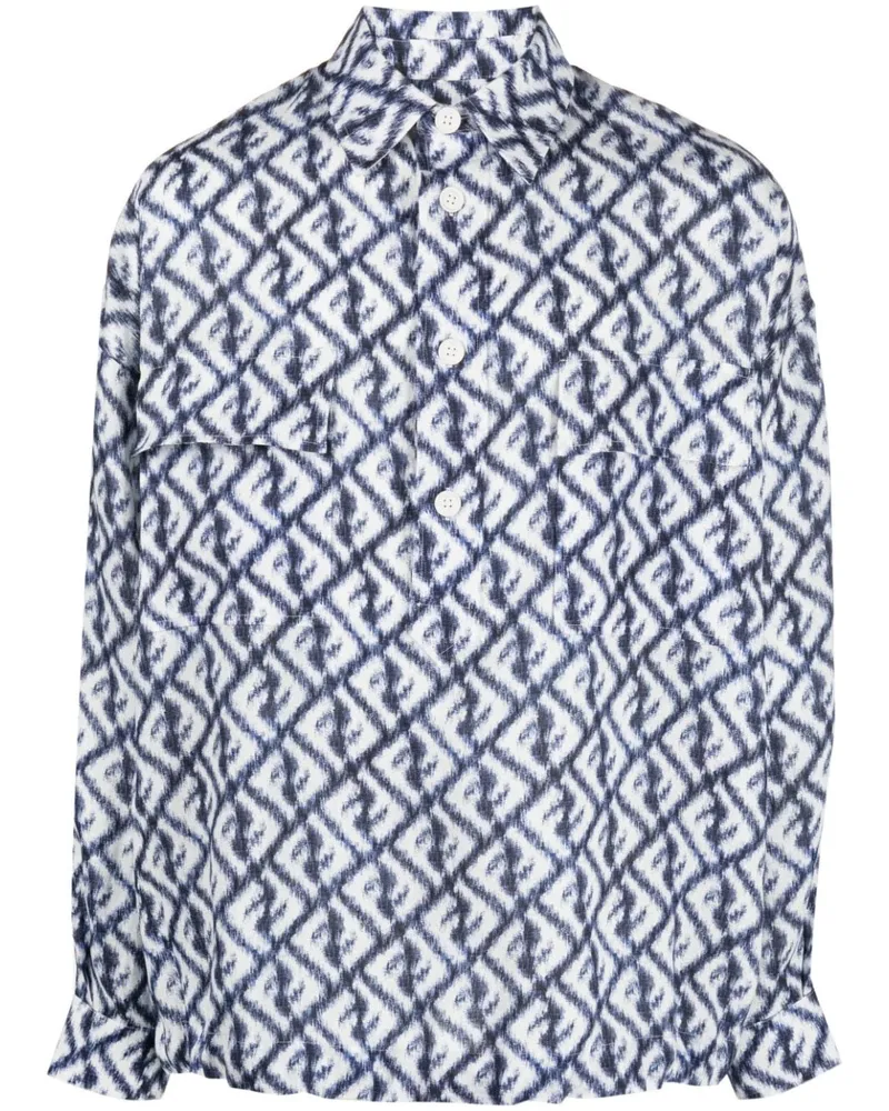 Fendi Leinenhemd mit Logo-Print - Blau Blau