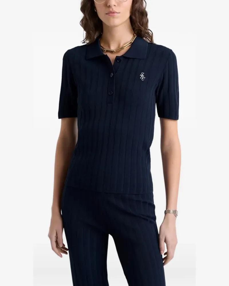 SPORTY & RICH SRC ribbed-knit logo-embroidered polo shirt - Blau Blau