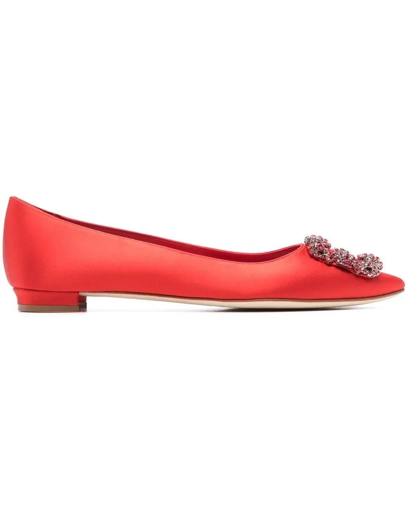 Manolo Blahnik Hangisi Ballerinas mit Kristallschnalle Rot