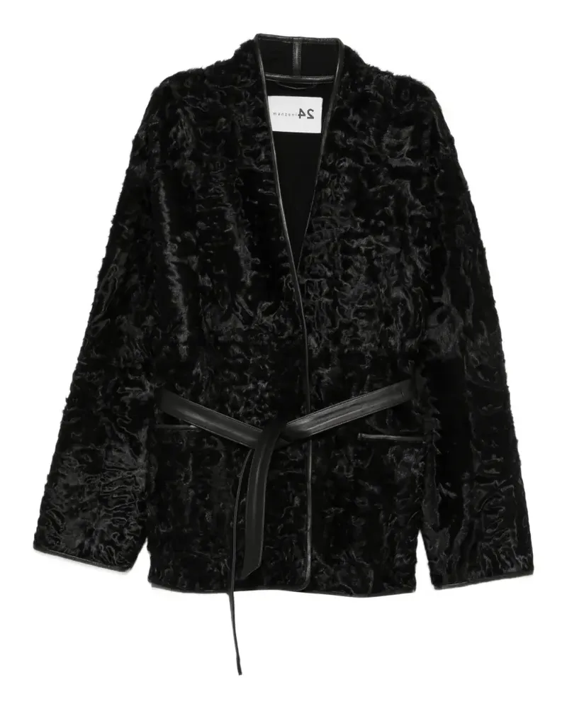 Manzoni 24 Mantel mit Gürtel aus persischem Lammfell - Schwarz Schwarz