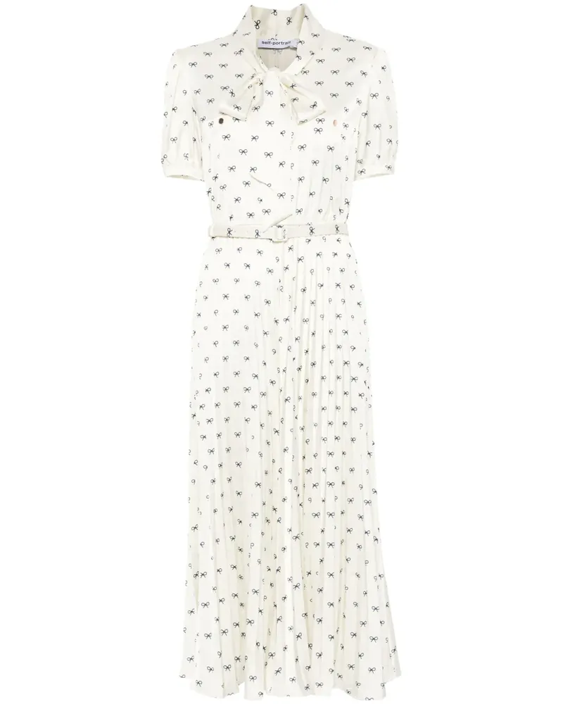 Self-Portrait Midikleid aus Satin mit Schleifen-Print - Nude Nude