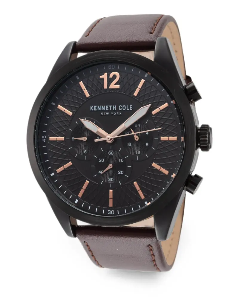 Kenneth Cole Chronograph aus Leder 48mm - Schwarz Schwarz