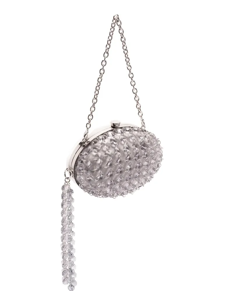 Self-Portrait Oval crystal-chain clutch bag - Weiß Weiß