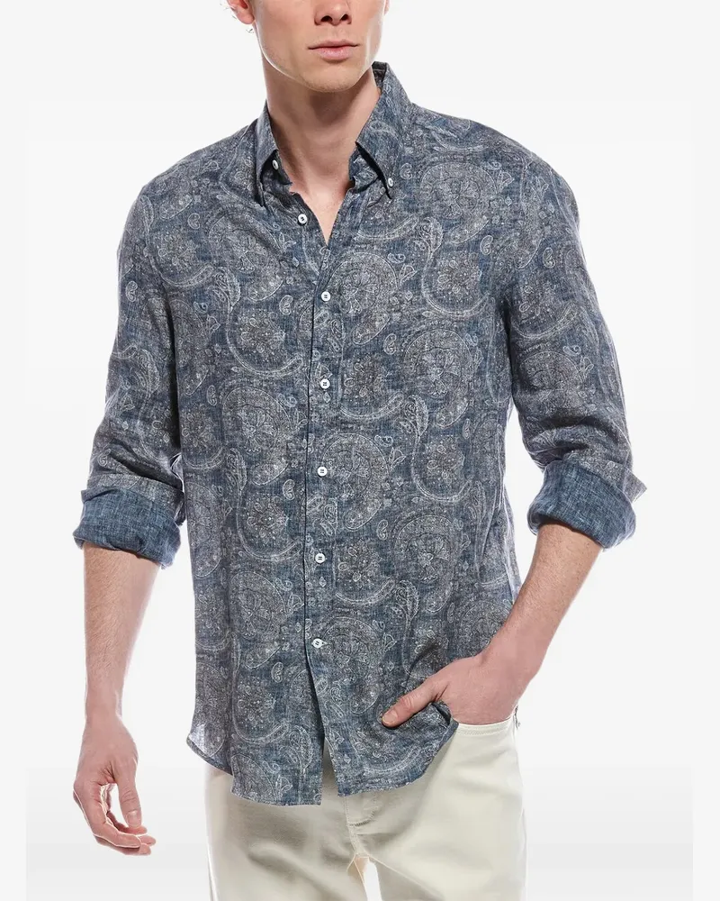 Brunello Cucinelli Leinenhemd mit Paisley-Print - Blau Blau