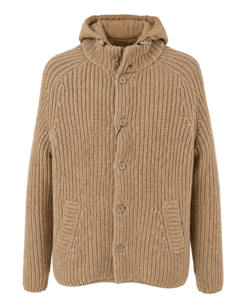 Herno ribbed-knit hooded cardigan - Nude Nude