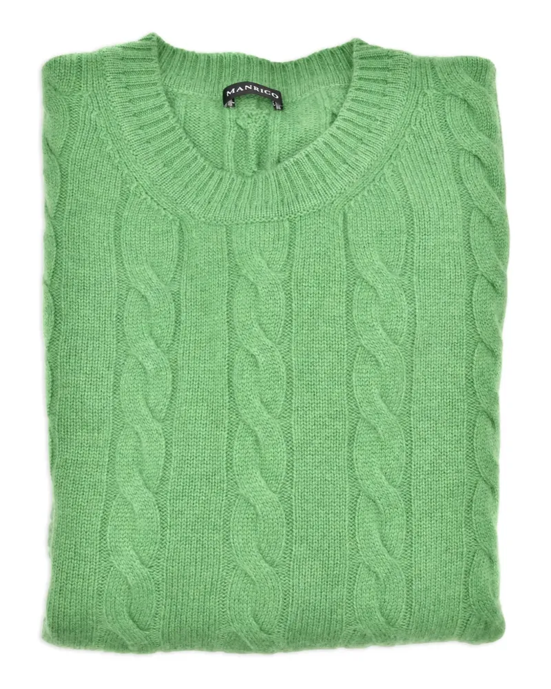 Manrico Cashmere Pullover mit Zopfmuster - Grün Grün