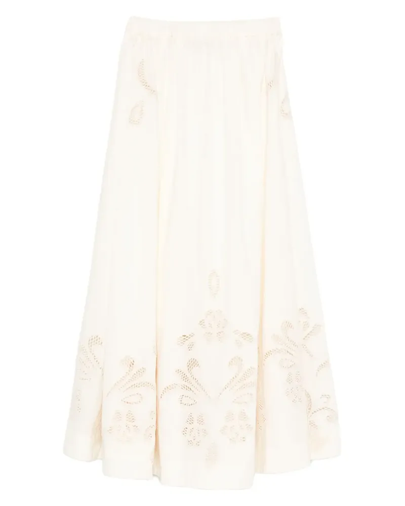 forte_forte Midirock mit Blumenstickerei - Nude Nude