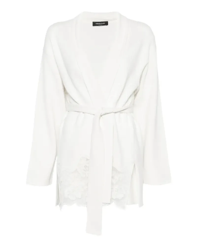 Fabiana Filippi Cardigan mit Spitzenbesatz und Gürtel - Weiß Weiß