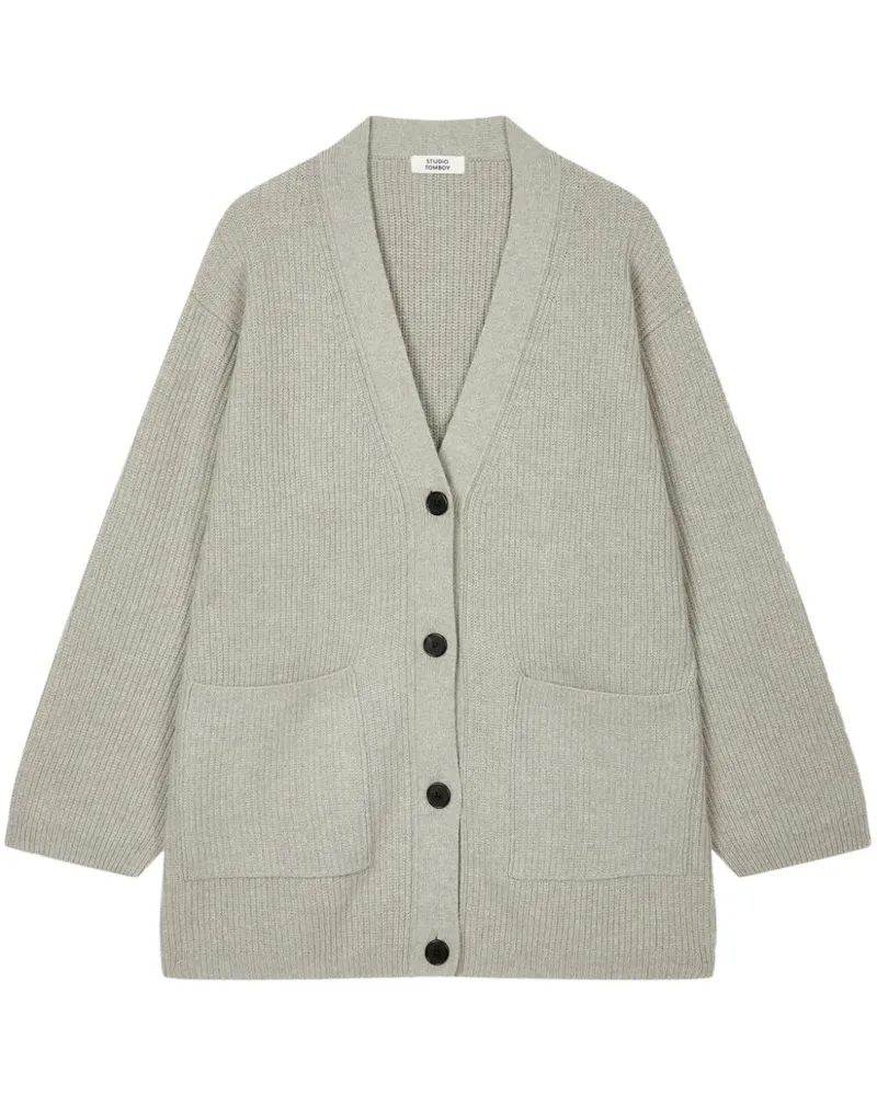 STUDIO TOMBOY Oversized-Cardigan mit V-Ausschnitt - Grau Grau