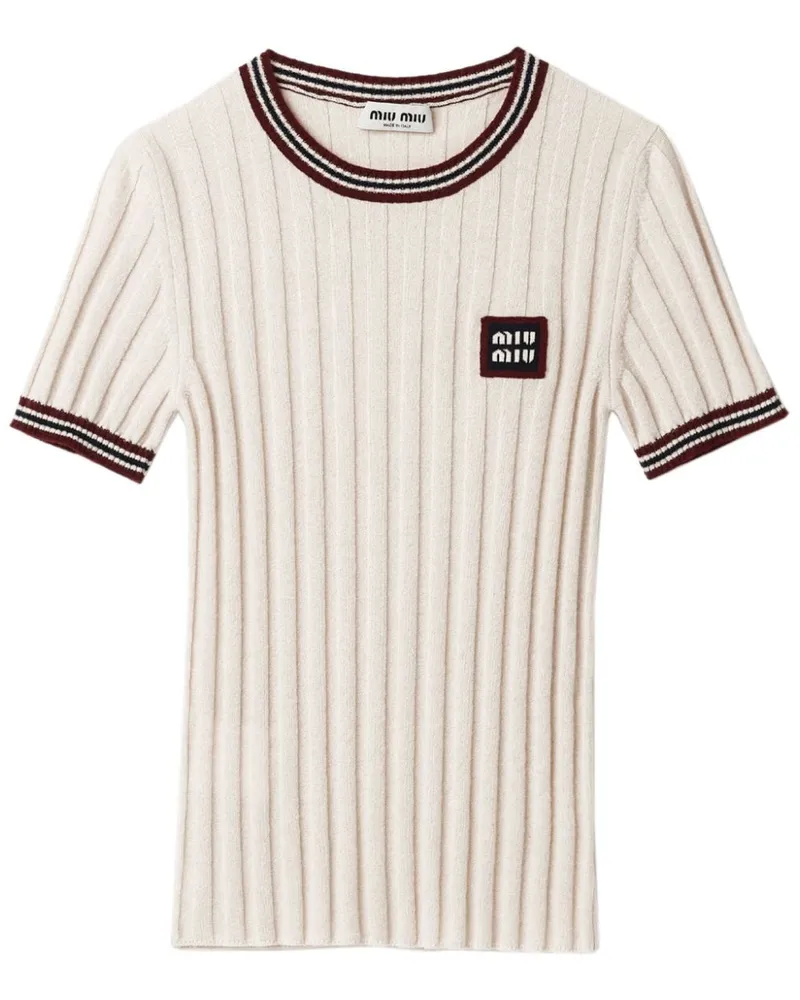 Miu Miu Kaschmirpullover mit Logo-Applikation - Nude Nude
