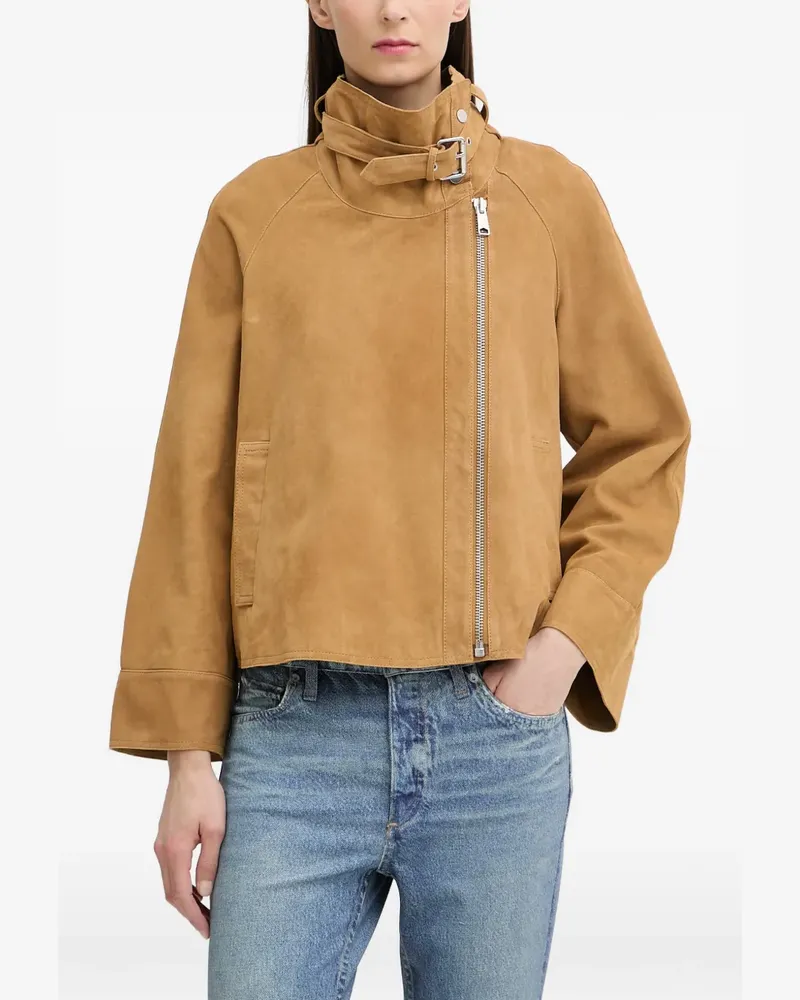 AllSaints buckle-detail relaxed fit suede jacket - Nude Nude