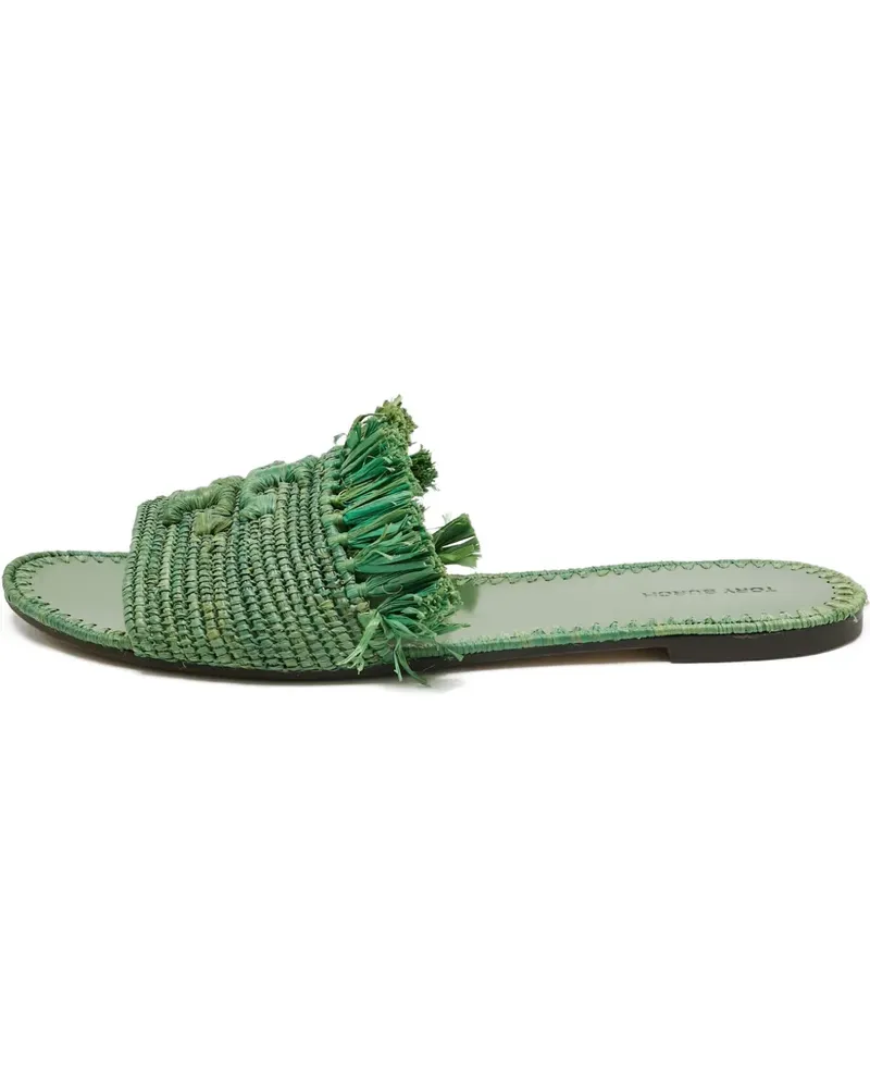 Tory Burch Pantoletten mit Raffiabast - Grün Grün