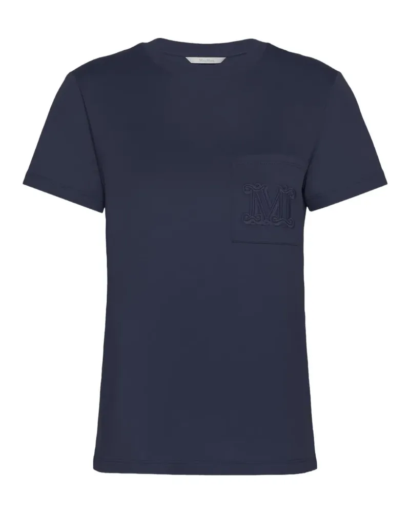 Max Mara T-Shirt mit bestickter Tasche - Blau Blau