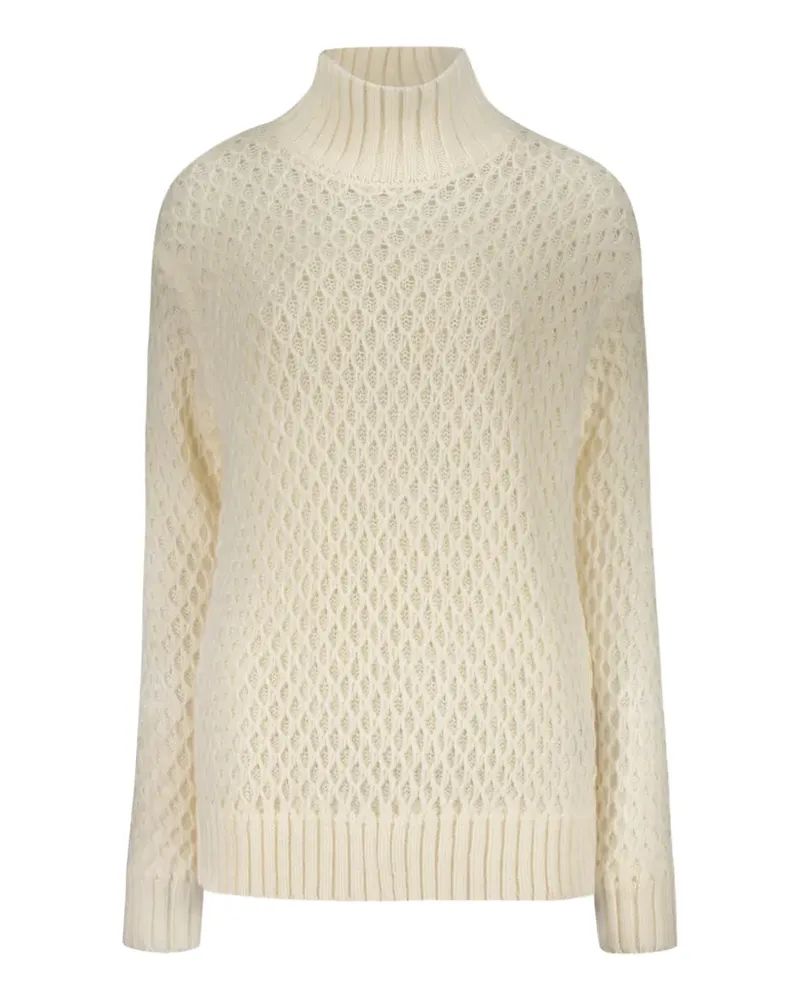 MOORER Pullover in Pointelle-Strick mit V-Ausschnitt - Weiß Weiß