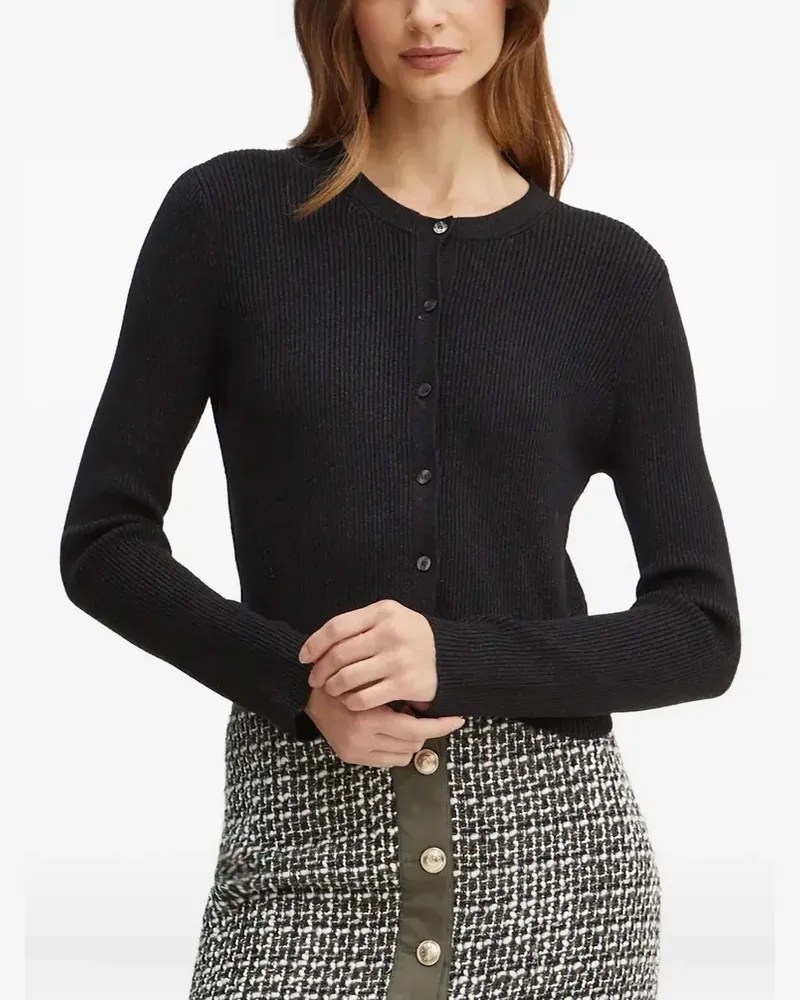 HUGO BOSS Gerippter Cardigan - Schwarz Schwarz