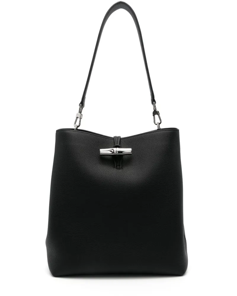 Longchamp Mittelgroße Le Roseau Schultertasche - Schwarz Schwarz