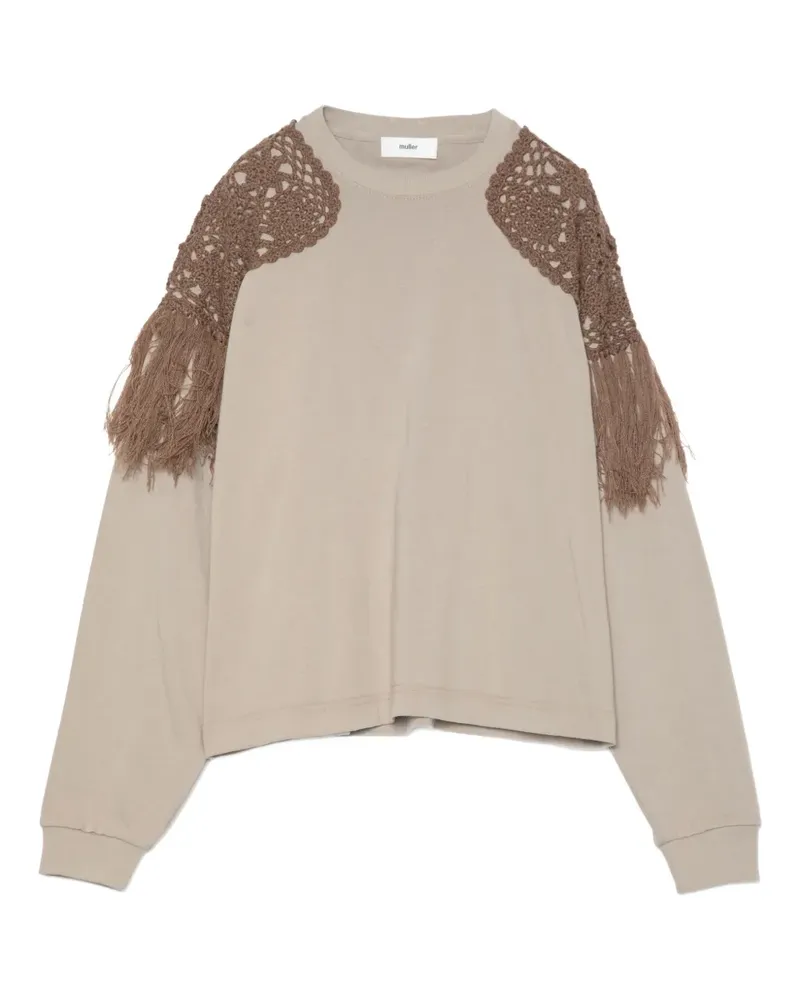 Muller of Yoshiokubo crochet fringed sweatshirt - Nude Nude