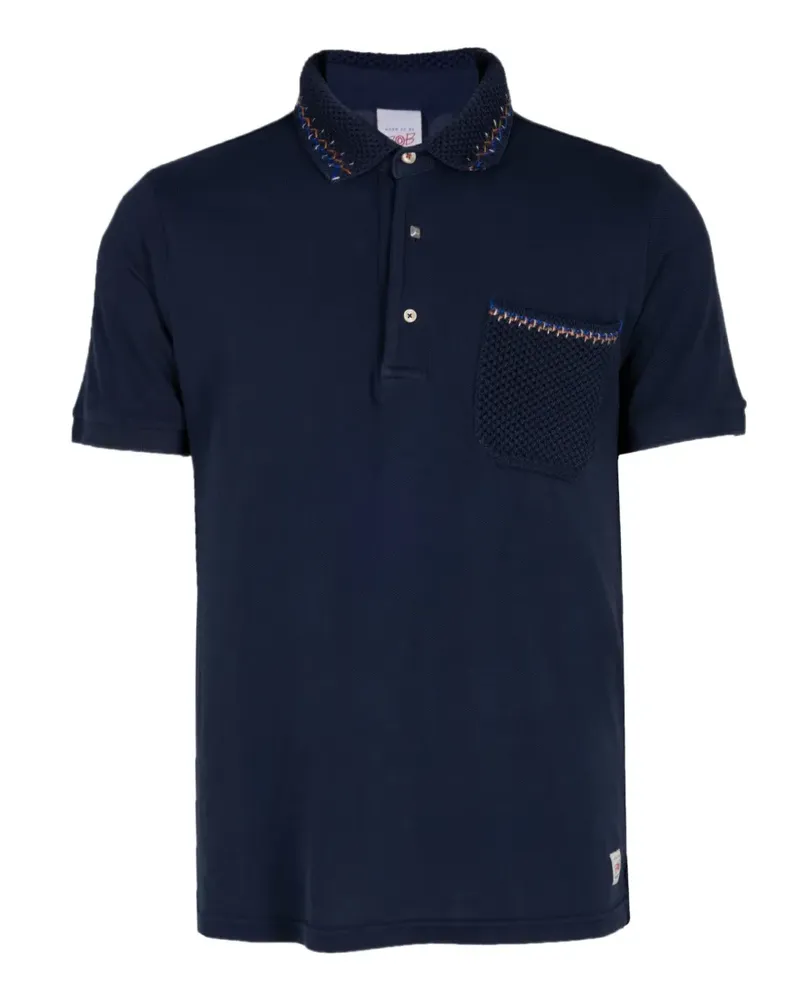 BOB Poloshirt mit gehäkeltem Besatz und Brusttasche - Blau Blau