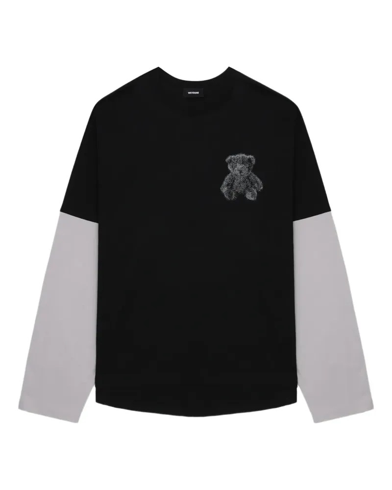 WE 11 DONE Langarmshirt mit Bärendetail - Schwarz Schwarz