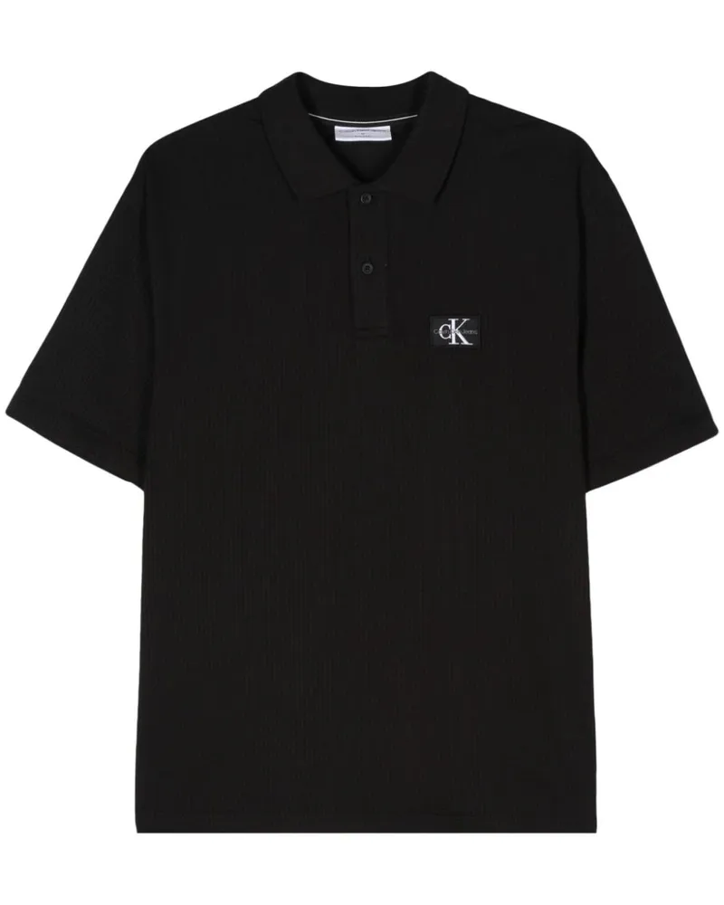 Calvin Klein Kariertes Poloshirt mit Logo-Patch - Schwarz Schwarz