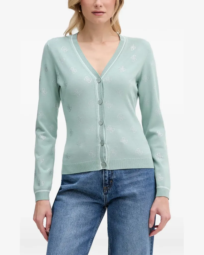 Guess rhinestone-logo V-neck cardigan - Grün Grün