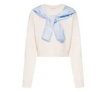 Cropped-Sweatshirt mit Trompe-l'oeil-Print - Weiß