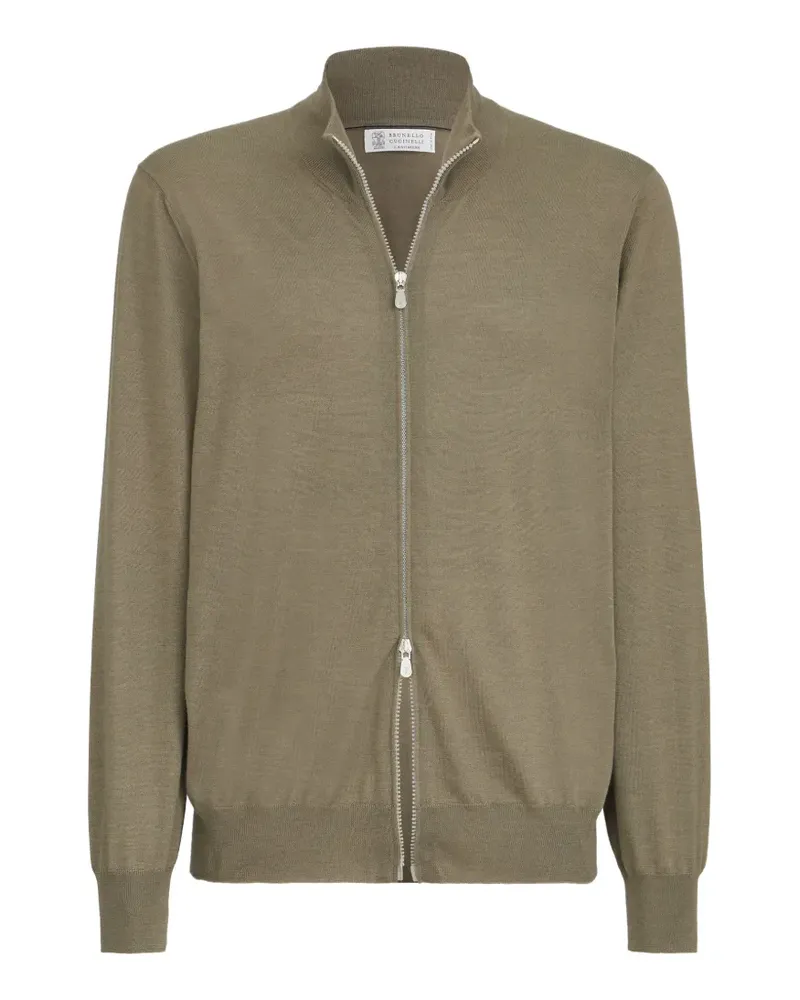 Brunello Cucinelli Leichter Cardigan aus Kaschmir und Seide mit Reißverschluss - Grün Grün