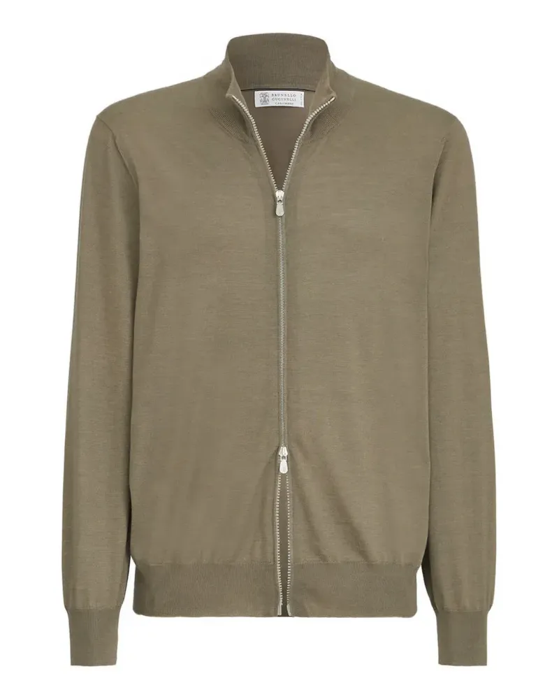 Brunello Cucinelli Leichter Cardigan aus Kaschmir und Seide mit Reißverschluss - Grün Grün