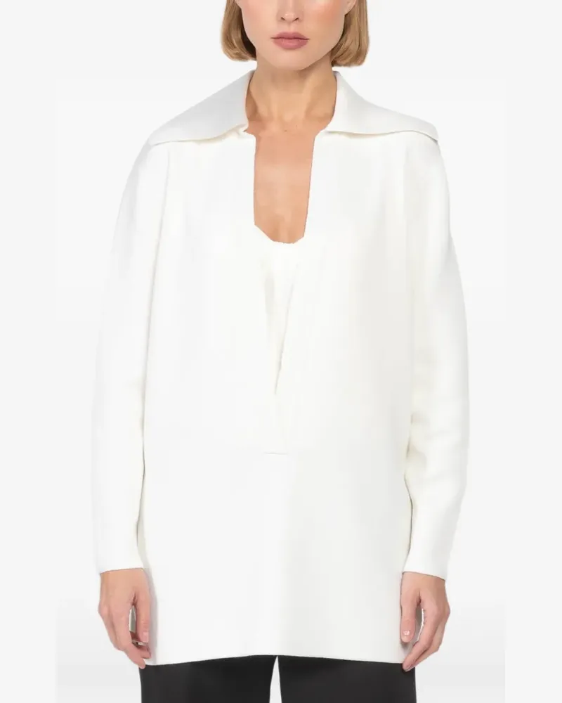 Brandon Maxwell Luma Bluse mit weitem Kragen - Weiß Weiß