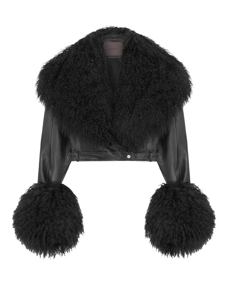 16ARLINGTON Carter shearling-trimmed leather jacket - Schwarz Schwarz