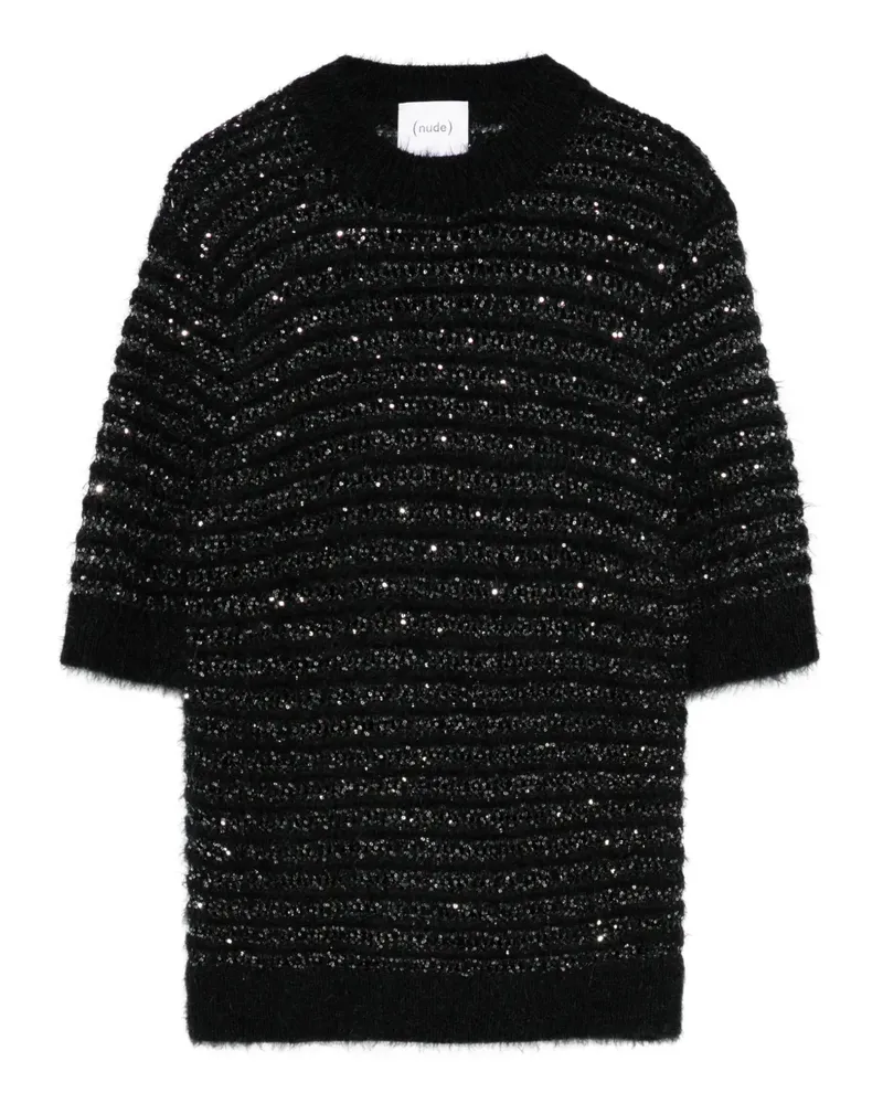 NUDE T-Shirt mit Pailletten - Schwarz Schwarz